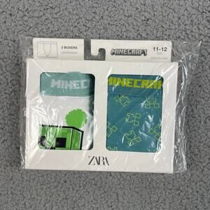 ZARA Mojang Minecraft Boy's Sz. 11-12 Green White Boxer Briefs 2 Pack